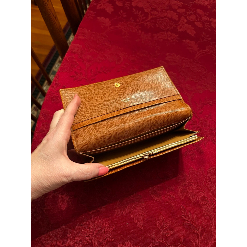 Celine Brown Textured Leather Kisslock Long Wallet - Picture 6 of 7